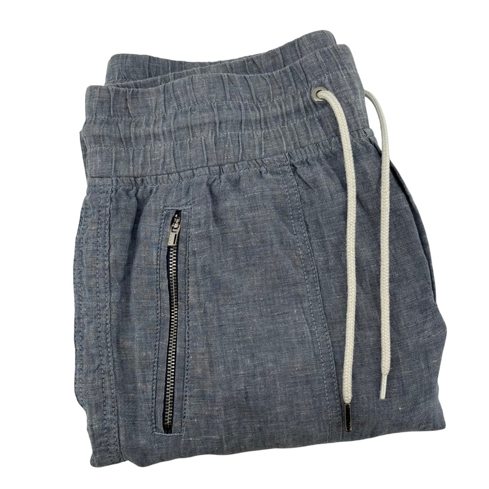 Athleta Cabo Linen Jogger Pants Womens Size‎ 4 Blue Drawstring Zip Pockets